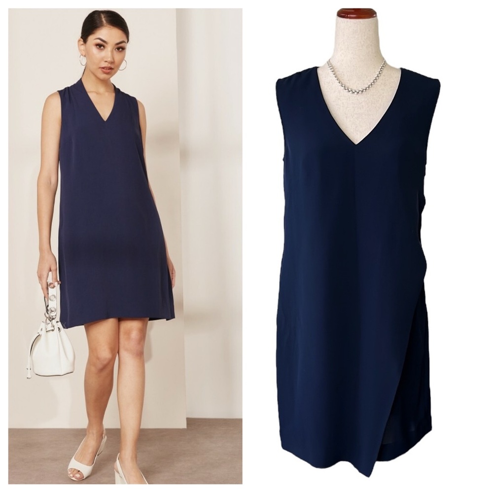 J.Crew Sleeveless Side Panel Wrap Front With Side Zipper Navy Dress